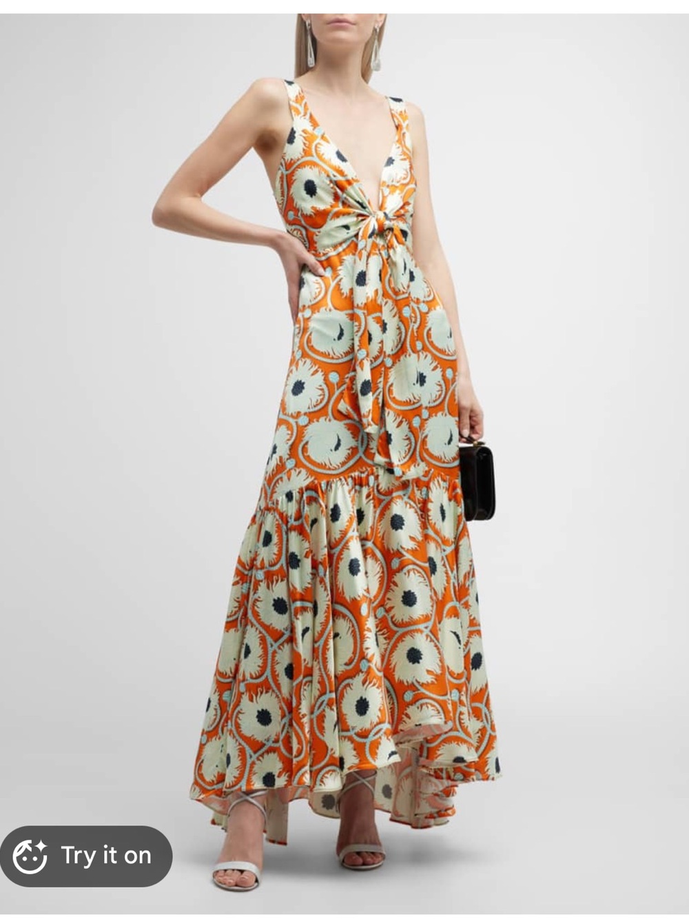 Alexis Ariel Sleeveless Front-Tie Midi-Maxi Dress in Orange Floral